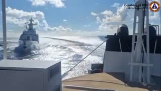 Chinese vessels crash into each other while chasing a Filipino patrol boat in the South China Sea.