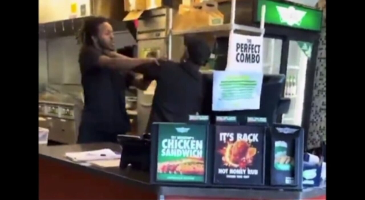 Perfect Combo Chicken Sandwich and Two Negros Fighting. Crazy Black Behavior Crime & Violence