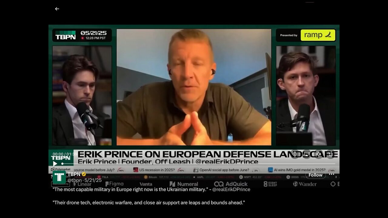 Erik Prince: Most capable military in Europe is the Ukrainian military.