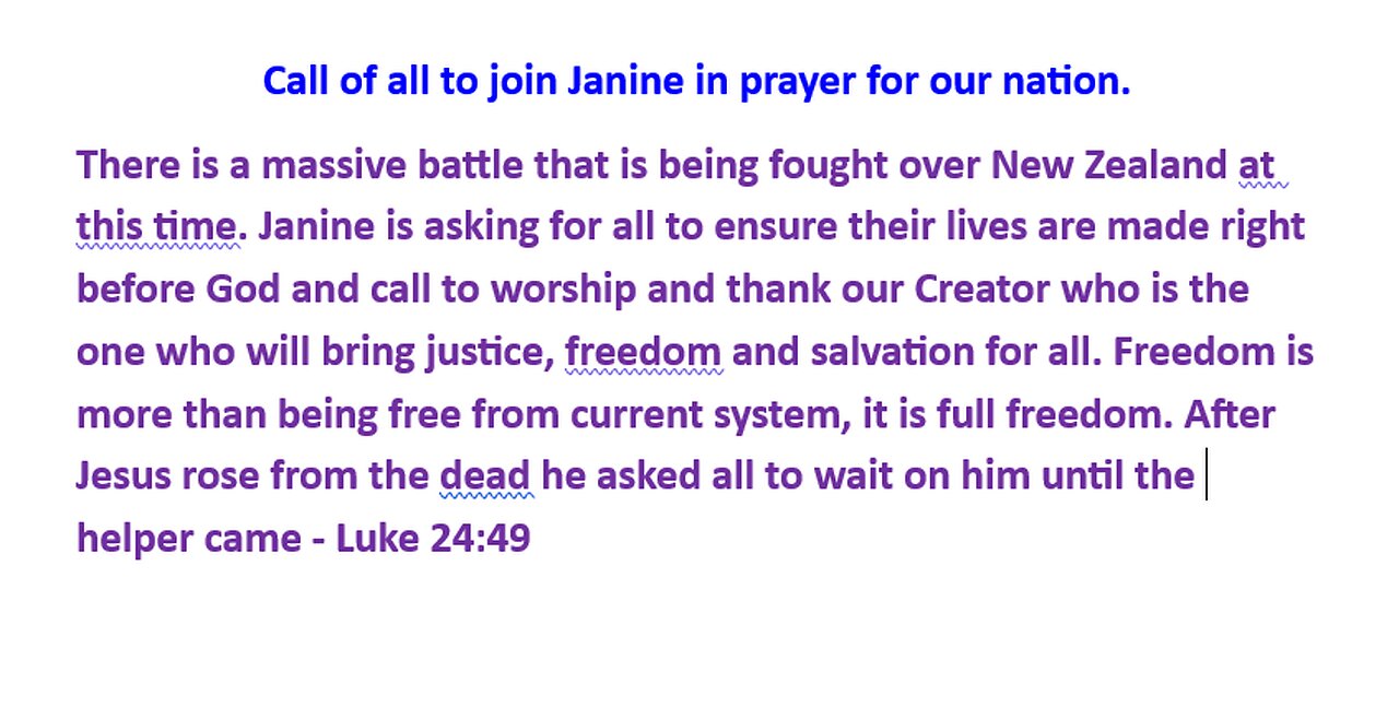 Call for everyone to join Janine in prayer and worship to our creator