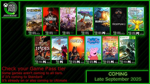 Coming to Xbox Game Pass Late September 2025