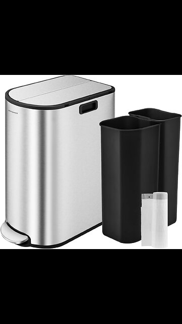SONGMICS 13-Gallon Dual Kitchen Trash Can, 5.3 and 8 Gallon Compartments