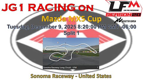 JG1 RACING on LFM - Mazda MX5 Cup - Sonoma Raceway - United States - Split 1