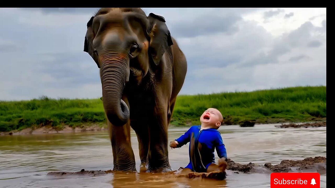 elephant found abandoned crying baby in the river and elephant was worries
