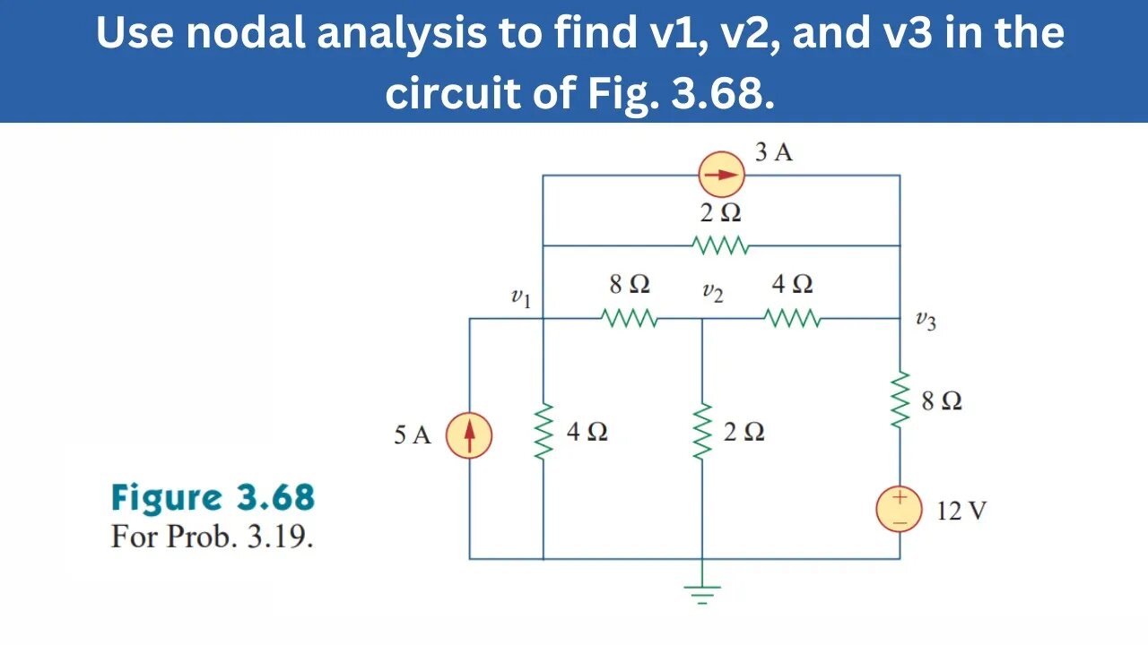 Prob 3.19 | Use nodal analysis to find v1, v2, and v3 in the circuit of Fig. 3.68 | FEC 4th Edition