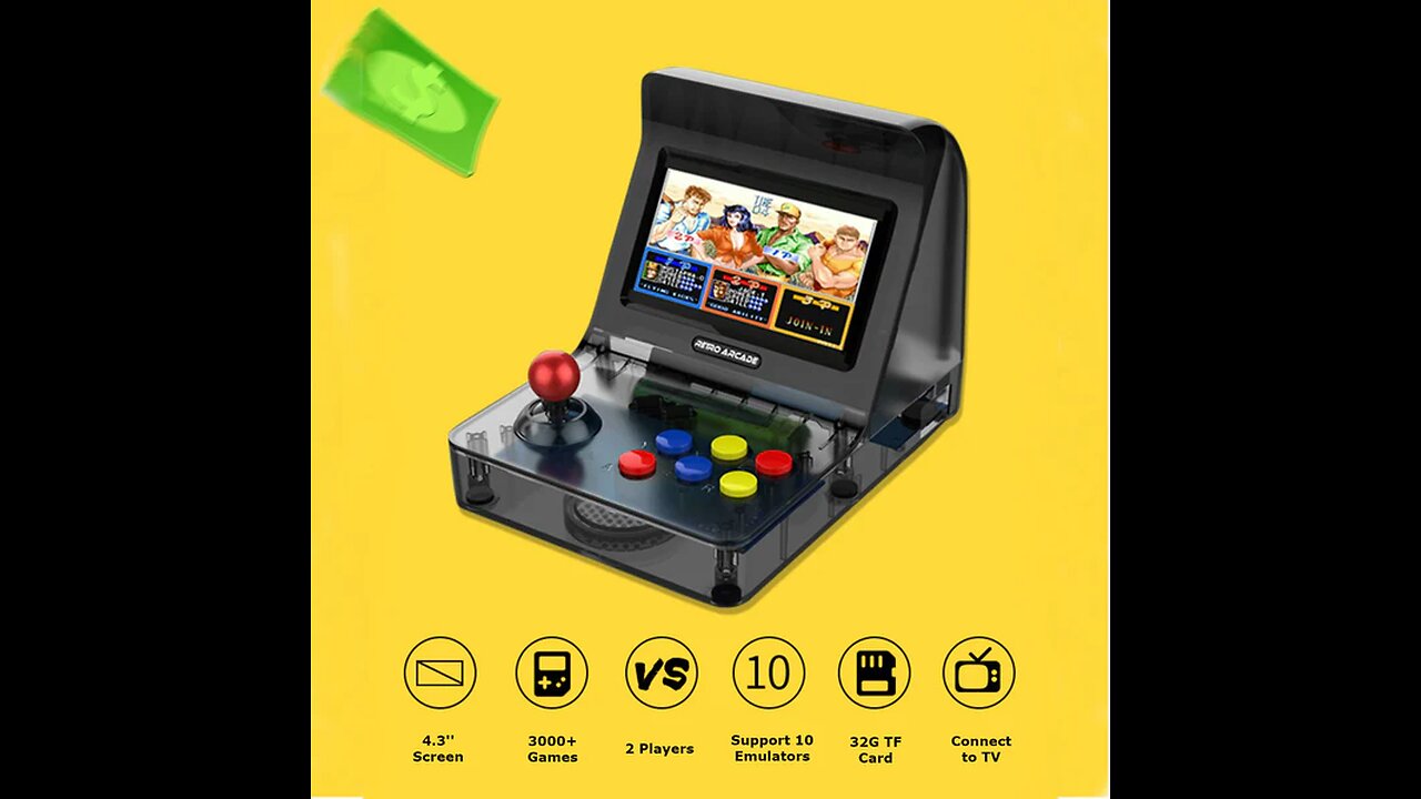 4.3 Inch Mini game Console with Built-in 3000 Games, 360° Joystick, 2200mAh Lithium Battery