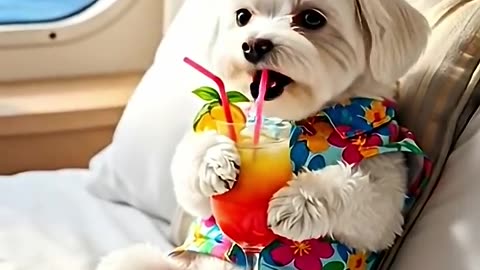 Luxury Cruise Life_ Maltese Dog Sipping Cocktail in Style