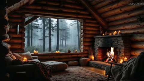 🔥 Cozy Cabin with Rain and Thunder | Relaxing Fireplace & Storm Sounds 🌧️