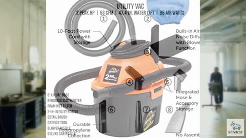 Armor All, AA255 , 2.5 Gallon 2 Peak HP Wet/Dry Utility Shop Vacuum , Orange