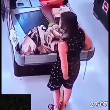 Woman craps on floor and hides it. Grocery store check out.