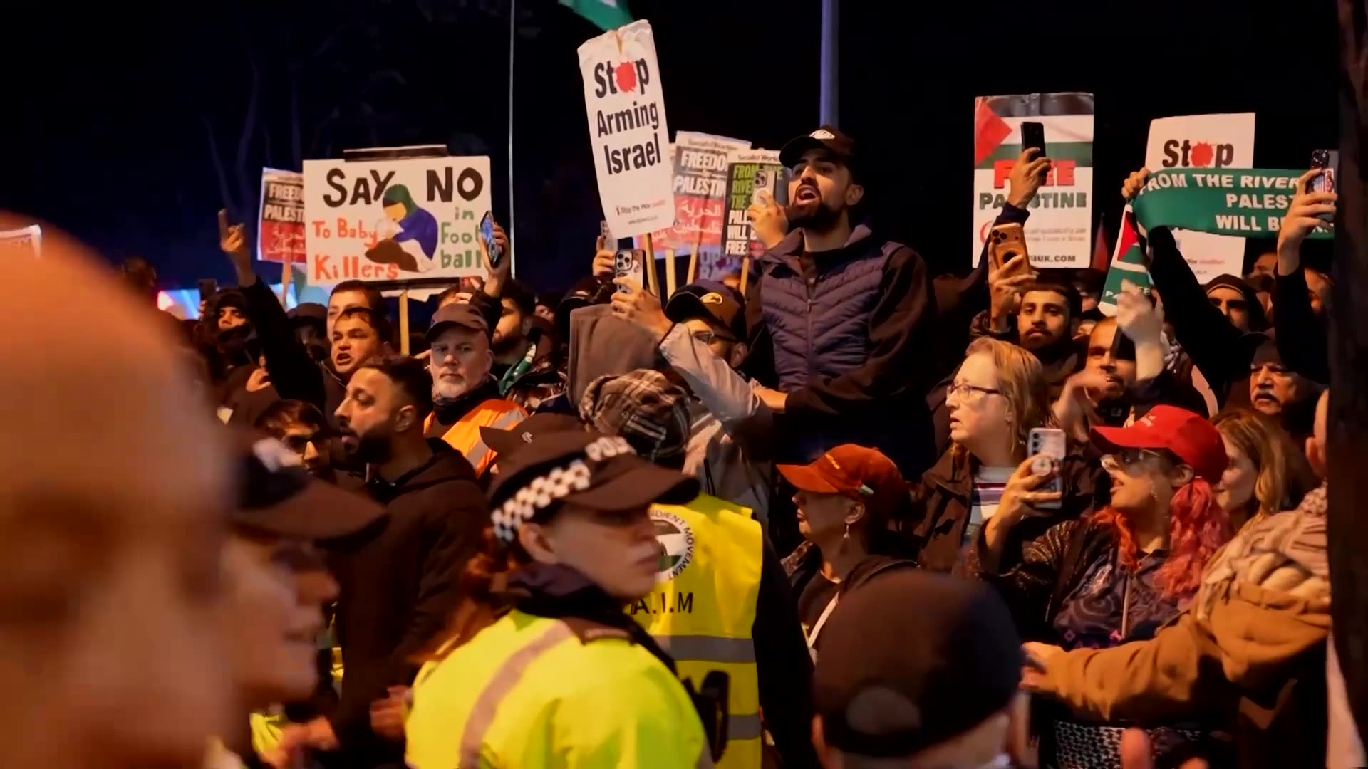 Police keep pro-Palestinian protesters, fans apart outside Villa Park