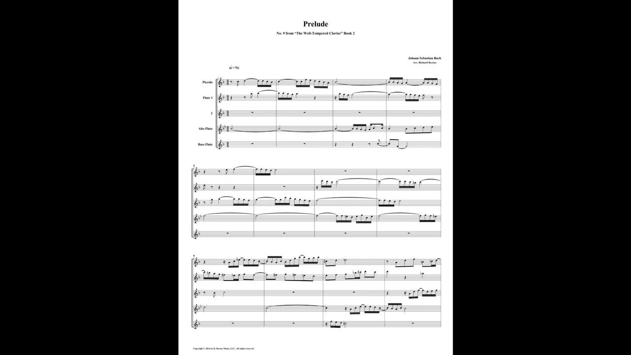 J.S. Bach - Well-Tempered Clavier: Part 2 - Prelude 09 (Flute Quintet)