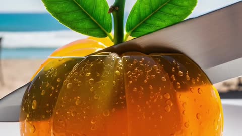ASMR Cutting Honey Jelly Orange | Satisfying Beachside Slice in 4K