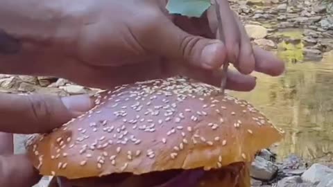 Dev Orman Burger 🍔 Ancient Order! Fast Forest XXL Burger🔥😁 #outdoorcooking