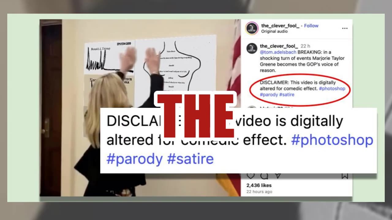 Fact Check: Satire Video Shows MTG Putting Up Epstein Birthday Letter Poster With Trump Signatures