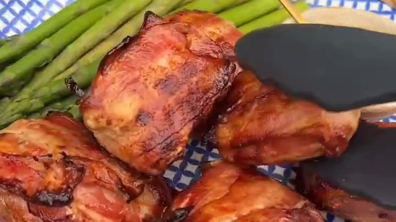 Grill beacon wrapped Pork filled with chicken mashroom and cheese