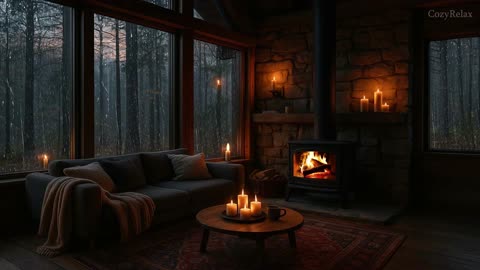 Rest and enjoy the magical sound of rain and fire lighting up your night
