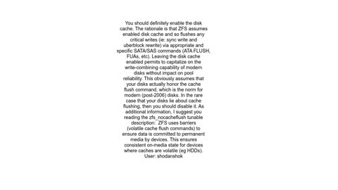 ZFS - enable or disable disk cache