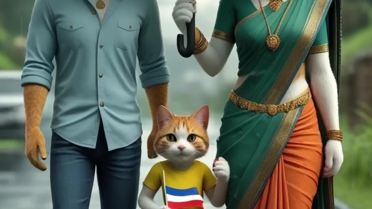 Cute Kitten with Family