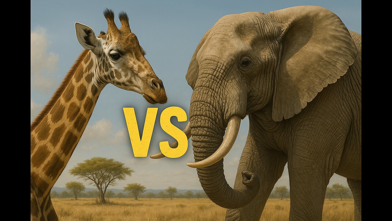 Giraffe Vs Elephant fight for Water