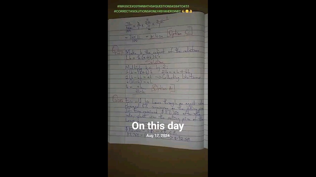 Exam question solutions that I posted #onthisday last year ☺️😇 #HeroineC #90sKiddiesRepresentative
