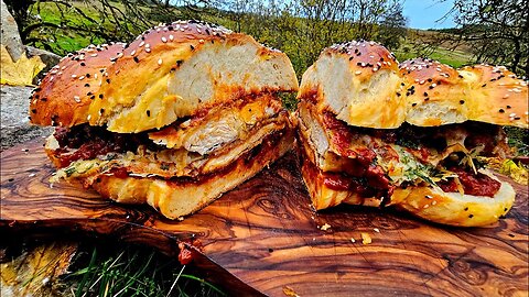 A Giant Chicken Parm Sandwich, only a few people can eat the whole thing. ASMR Outdoor Cooking