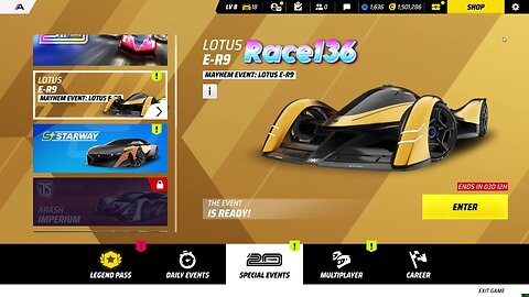 Race136 Mayhem Event Lotus E-R9 Asphalt Legends Unite
