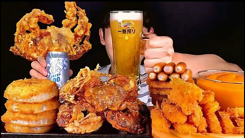 Crispy fried crab + fried shrimp + small beer