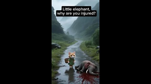 Little cat helping injured little elephant #shorts #cat #cute #cartoon #pets #cutecat