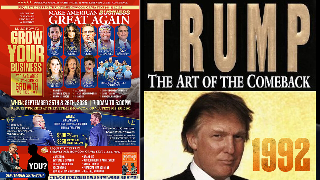 President Donald J. Trump | The Art of the Comeback (1992 Interview With Charlie Rose) | Is This the Year for Your Big Comeback? Join Eric Trump At Clay Clarks Sept 25-26 ThrivetimeShow.com Business Conference (8 Tix Remain)