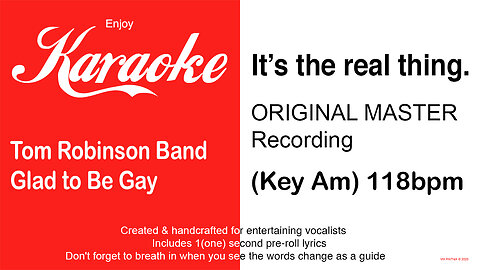 Tom Robinson Band - (Sing If You're) Glad to Be Gay (Key Am) 118bpm (2025) Karaoke