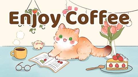 Enjoy Coffee Lofi 🍰☕ Lofi Kitty 🌷 1 Hr Songs ☕Cute lofi mix🌟study chill relax🔆 Make Your Day Better