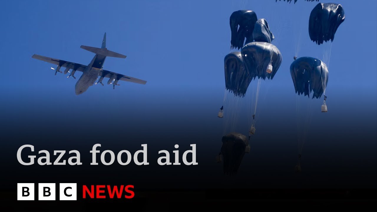 Gaza food emergency - on board the aircraft dropping aid to feed the starving | BBC News