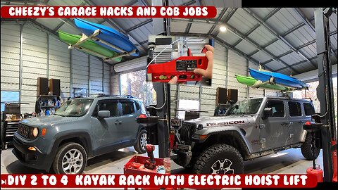 DIY Redneck rooftop Kayak rack and electric lift winch. Easy pressure treated wood project