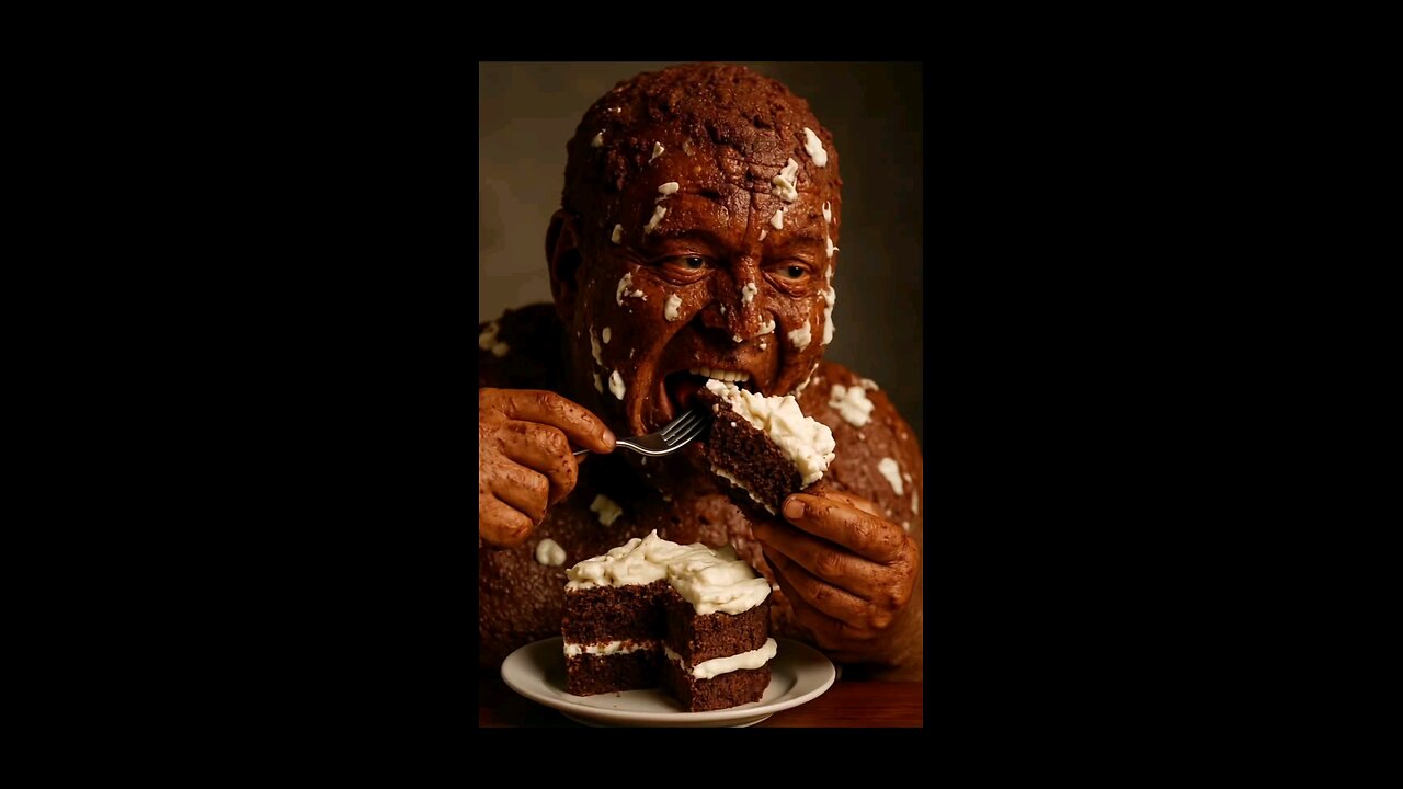 Man Made Of Chocolate Cake Eats Chocolate Cake