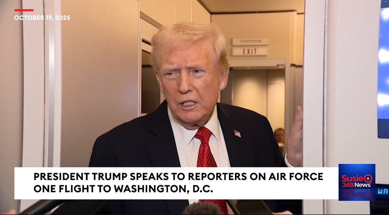 TRUMP ON AIR FORCE ONE SPEAKS TO REPORTERS ON WAY BACK TO DC