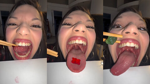 HOT WOMAN WIDE OPEN MOUTH GUMMIES EATING ASMR PART 1