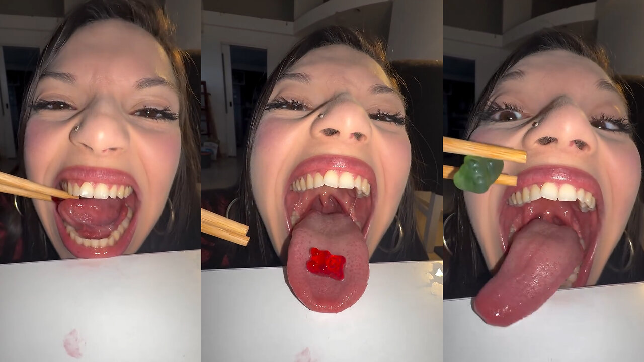 HOT WOMAN WIDE OPEN MOUTH GUMMIES EATING ASMR PART 1