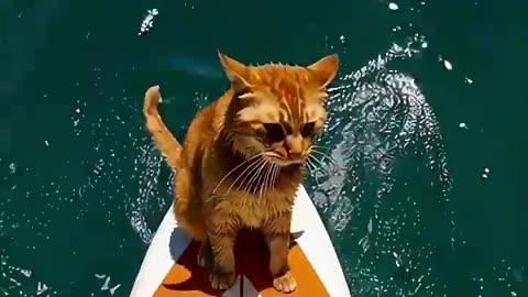 Orange Cat Surfing #ai #viralshorts #funny #cute #cat #animals #video #shorts