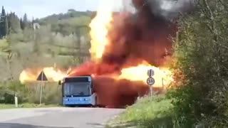 Electric bus with an exploding battery