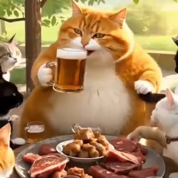 Orange And Its Friend Haven't Eaten Meat For A Long Time.