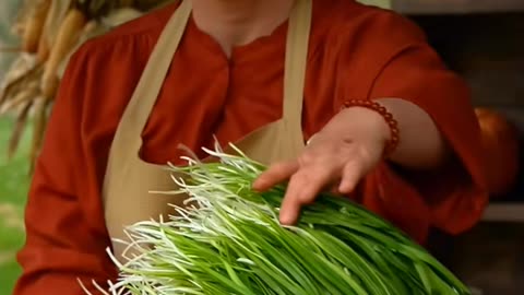 Harvest wild green onion gathering in mountain village part2