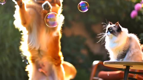 Dog Jumping And Cat Watching