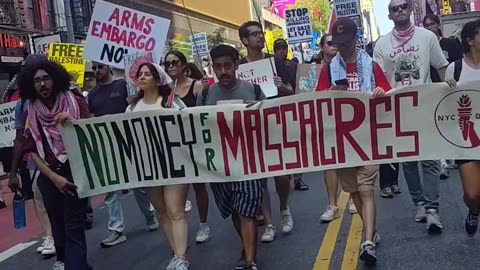 ANTI-GENOCIDE protestors: "NO MONEY FOR MASSACRES"