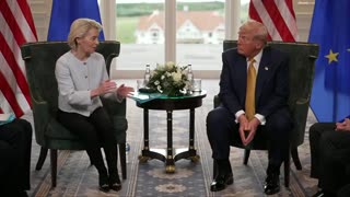 President Donald Trump meets with EU President Ursula Von der Leyen to discuss trade deal