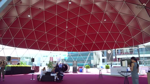 Geodesic dome and capsule tents at Mebashow2024