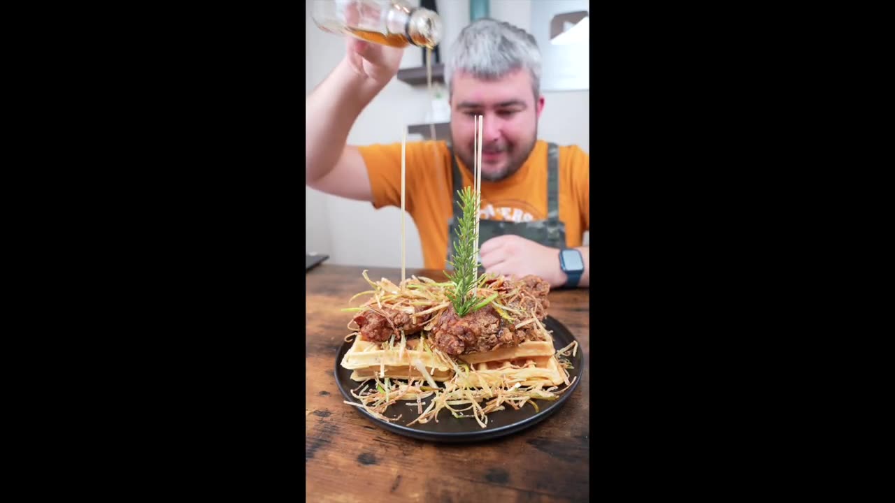 Sage Fried Chicken with Bacon Waffles and Fried Leeks from Hash House