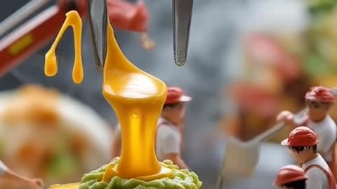A tortilla being made with a fork and Miniature people working 🌯😱 #foodart #creative