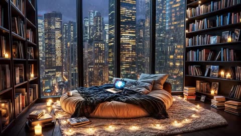 New York Corner Study Room - Rain Relaxing sound - for Focus and Relaxation rain at Cozy House 🌧️