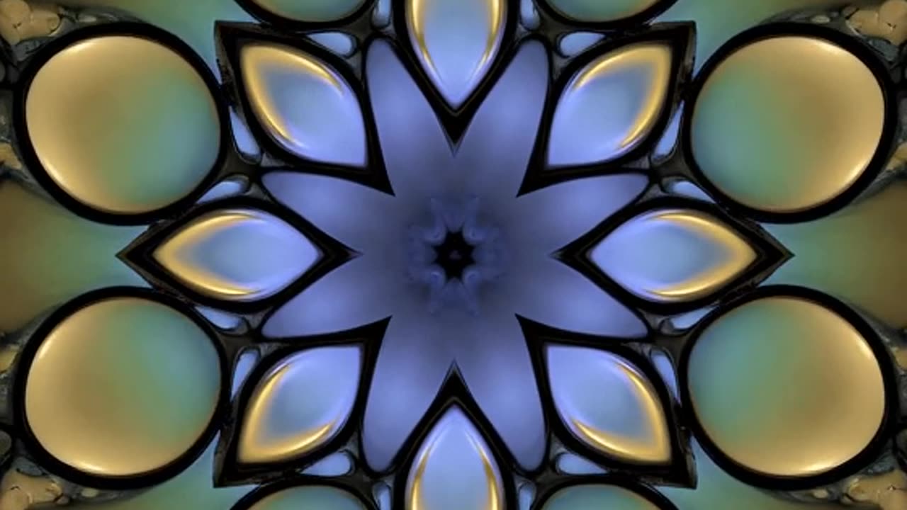 Kaleidoscopic Visual with Gold Green and Lavender Colors